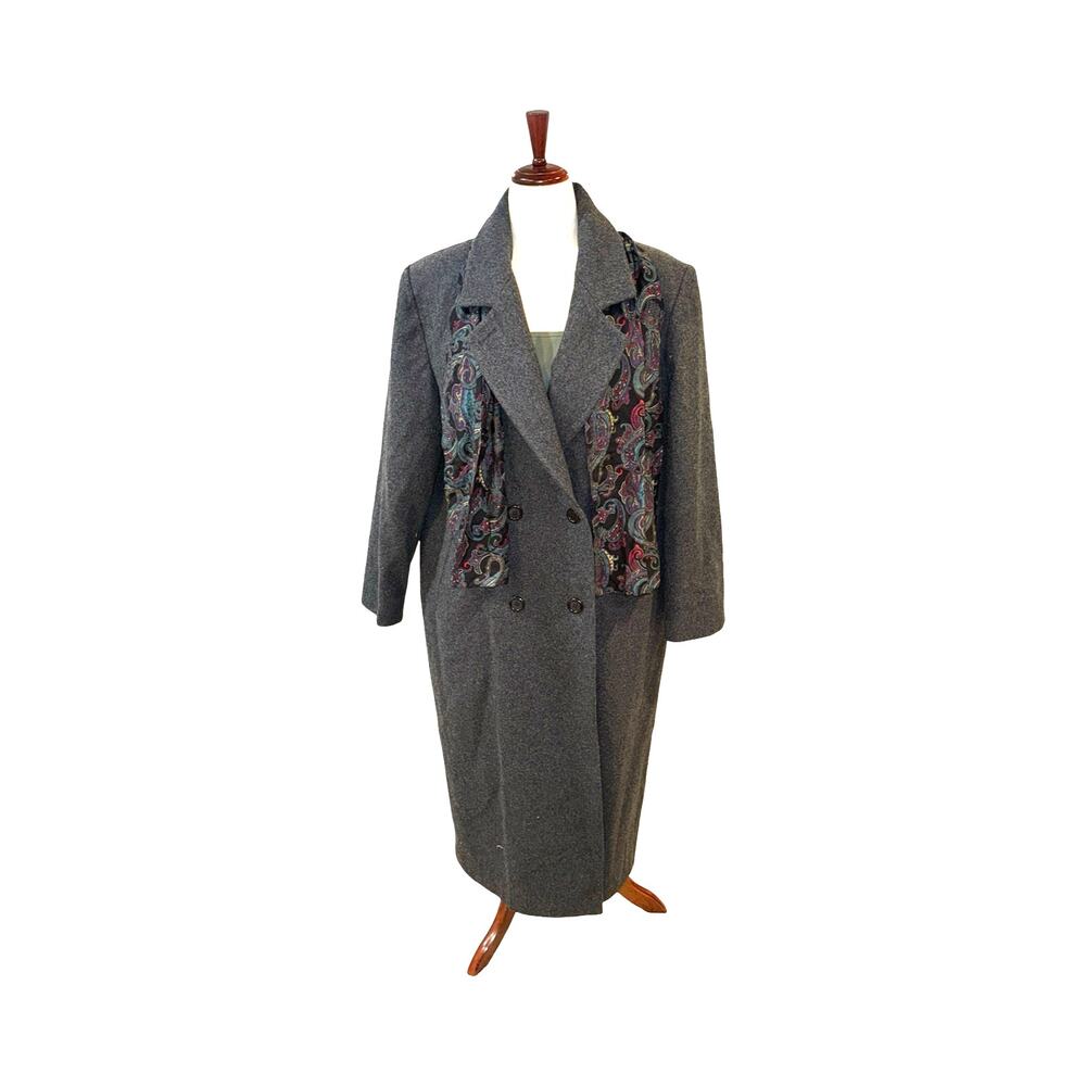 Vintage 90s Mario de Pinto Charcoal Wool Maxi‎ Duster Coat Medium Made in USA